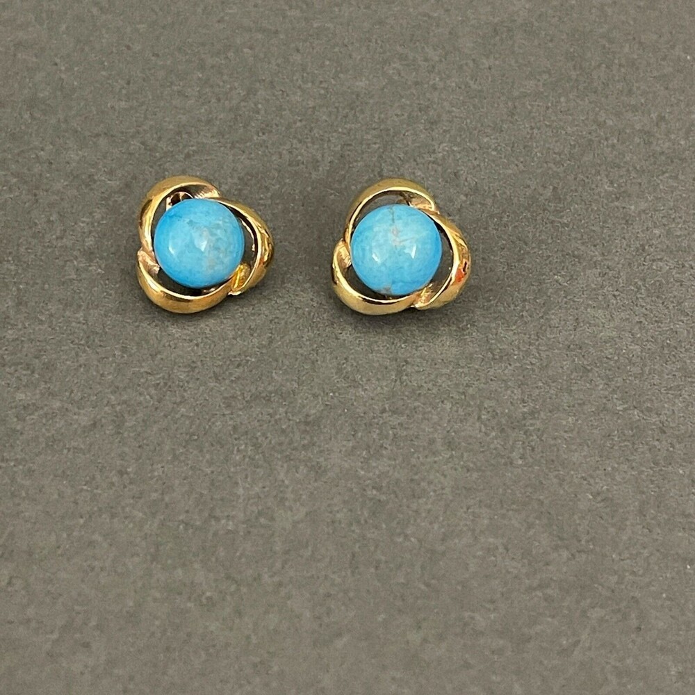 Gold-tone Round Blue Stone Women's Fashion Clip-on Clip Earrings NWOT